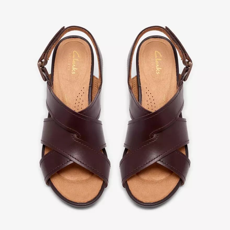 Kymber Shine donkerbruine leren Sandalen met hak voor dames Kymber Shine donkerbruine leren Sandalen met hak voor dames