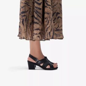 Kymber Shine zwarte leren Sandalen met hak voor dames
