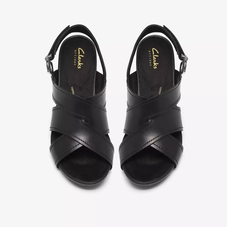 Kymber Shine zwarte leren Sandalen met hak voor dames Kymber Shine zwarte leren Sandalen met hak voor dames