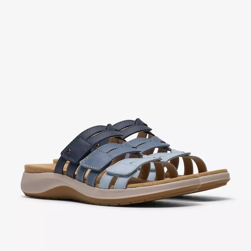 Maelynn Abby blauwe combinatie-platte sandalen voor dames Maelynn Abby blauwe combinatie-platte sandalen voor dames