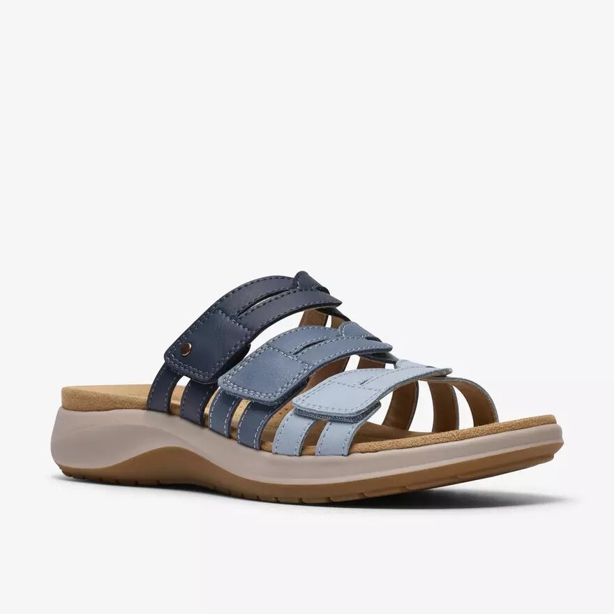 Maelynn Abby blauwe combinatie-platte sandalen voor dames Maelynn Abby blauwe combinatie-platte sandalen voor dames