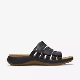 Maelynn Abby platte sandalen voor dames van zwart leer