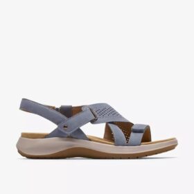 Maelynn Gem denimblauwe nubuck platte sandalen voor dames