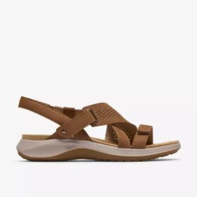 Maelynn Gem Tan nubuck platte sandalen voor dames