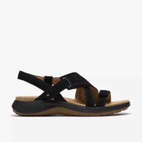 Maelynn Gem zwarte platte sandalen van nubuck voor dames