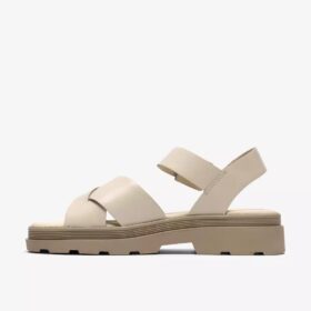 Orinoco3 Cross crèmekleurige leren platte sandalen voor dames