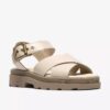 Orinoco3 Cross crèmekleurige leren platte sandalen voor dames