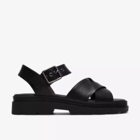 Orinoco3 Cross zwarte leren platte sandalen voor dames