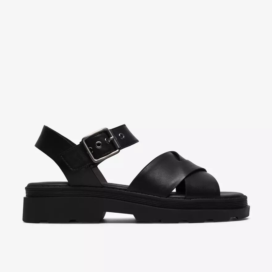 Orinoco3 Cross zwarte leren platte sandalen voor dames Orinoco3 Cross zwarte leren platte sandalen voor dames