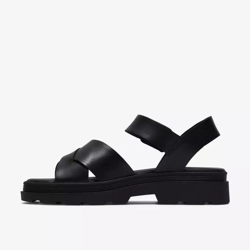 Orinoco3 Cross zwarte leren platte sandalen voor dames Orinoco3 Cross zwarte leren platte sandalen voor dames