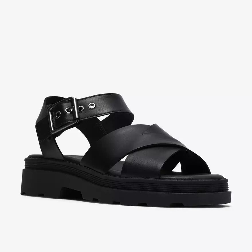 Orinoco3 Cross zwarte leren platte sandalen voor dames Orinoco3 Cross zwarte leren platte sandalen voor dames