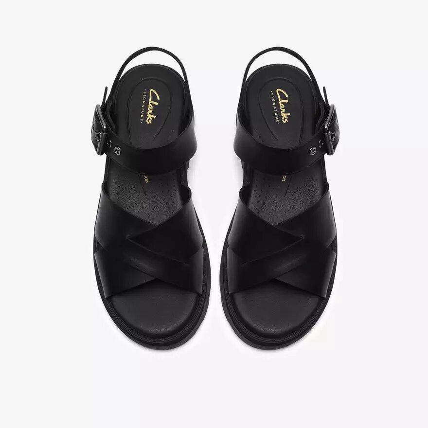 Orinoco3 Cross zwarte leren platte sandalen voor dames Orinoco3 Cross zwarte leren platte sandalen voor dames