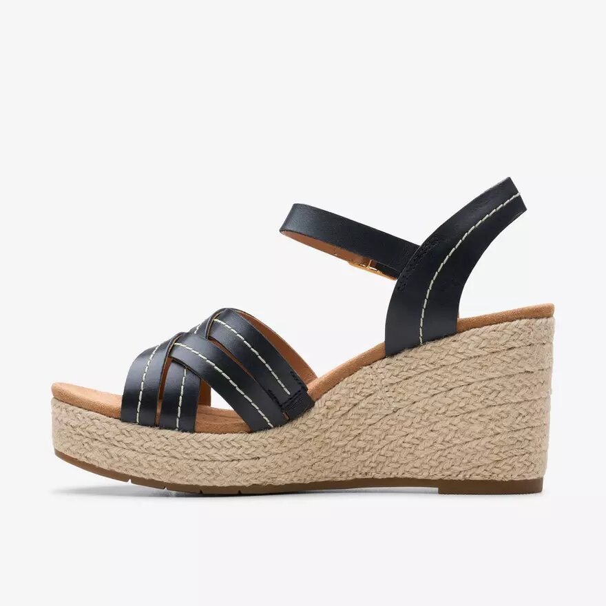 Sabina-slingers met zwarte leren Wedges voor dames Sabina-slingers met zwarte leren Wedges voor dames