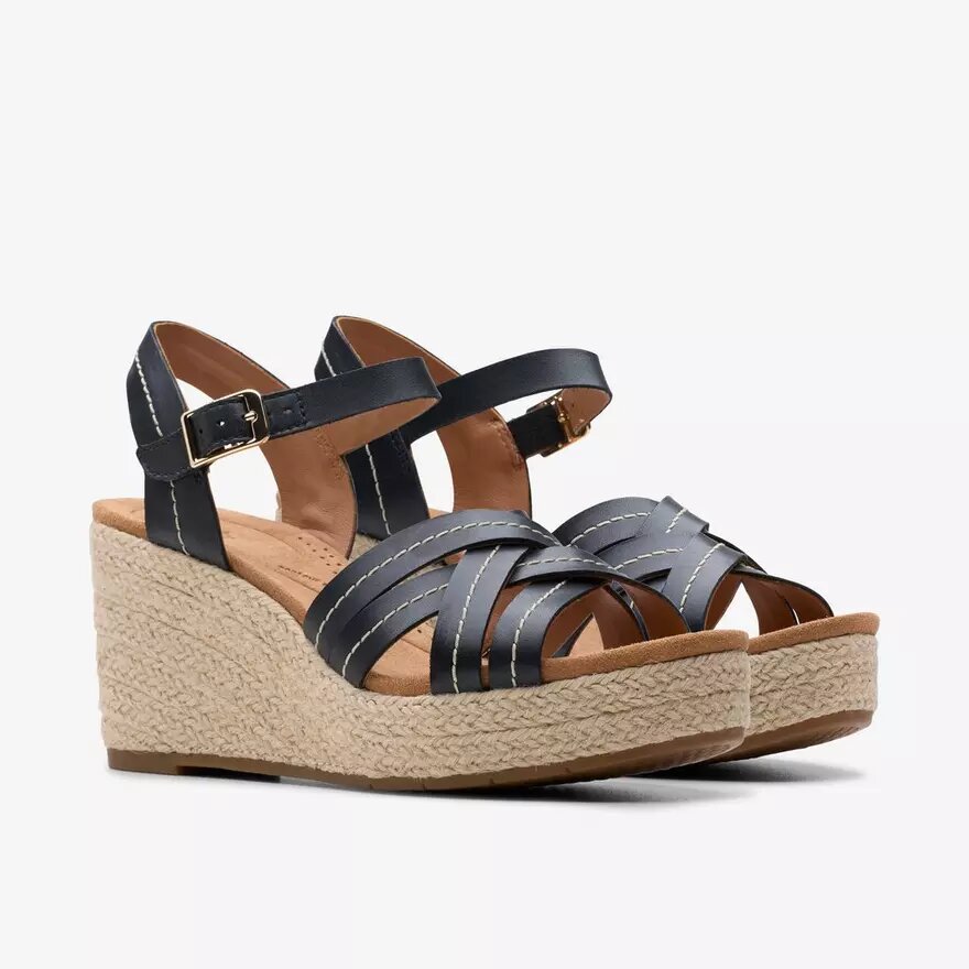 Sabina-slingers met zwarte leren Wedges voor dames Sabina-slingers met zwarte leren Wedges voor dames