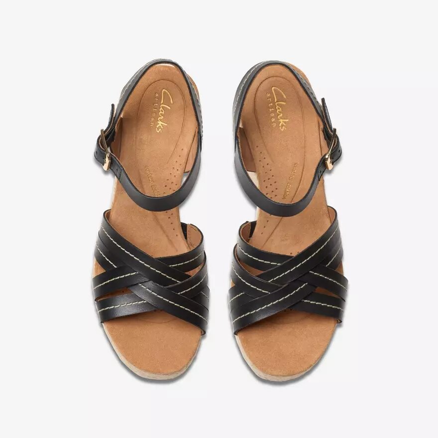 Sabina-slingers met zwarte leren Wedges voor dames Sabina-slingers met zwarte leren Wedges voor dames