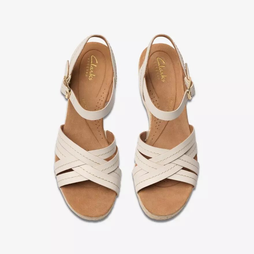 Sabina Strap crèmekleurige leren Wedges voor dames Sabina Strap crèmekleurige leren Wedges voor dames