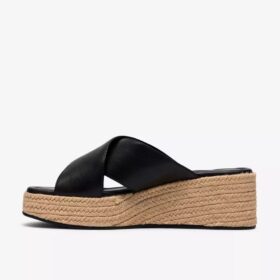 Tessiah-muiltjes voor dames 2, zwarte leren Wedges