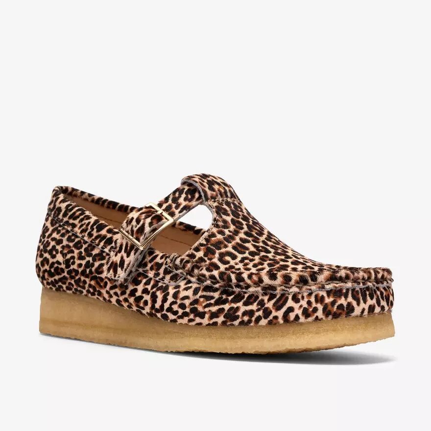 Wallabee T-bar-schoenen met luipaardprint voor dames Wallabee T-bar-schoenen met luipaardprint voor dames