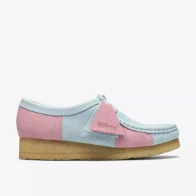Wallabee voor dames, lichtblauw met roze strepen