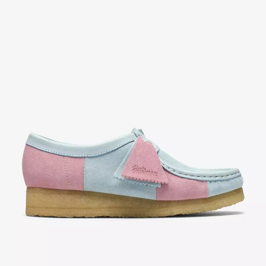 Wallabee voor dames, lichtblauw met roze strepen Wallabee voor dames, lichtblauw met roze strepen