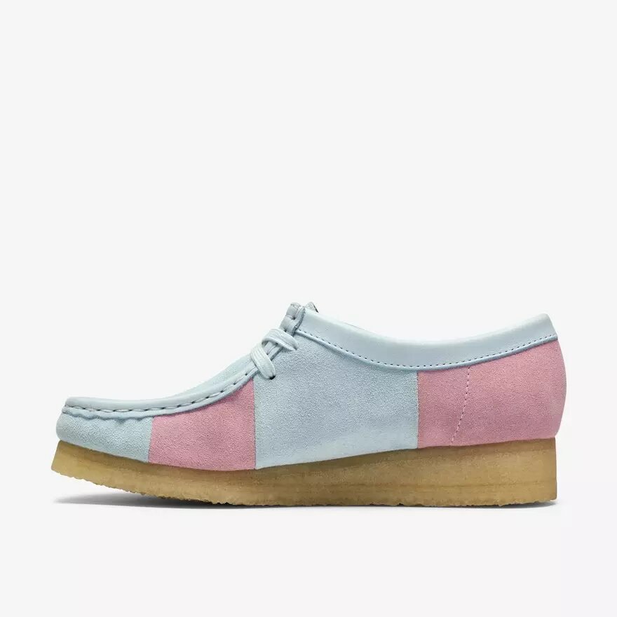 Wallabee voor dames, lichtblauw met roze strepen Wallabee voor dames, lichtblauw met roze strepen