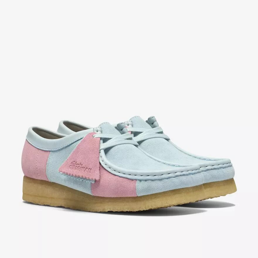 Wallabee voor dames, lichtblauw met roze strepen Wallabee voor dames, lichtblauw met roze strepen