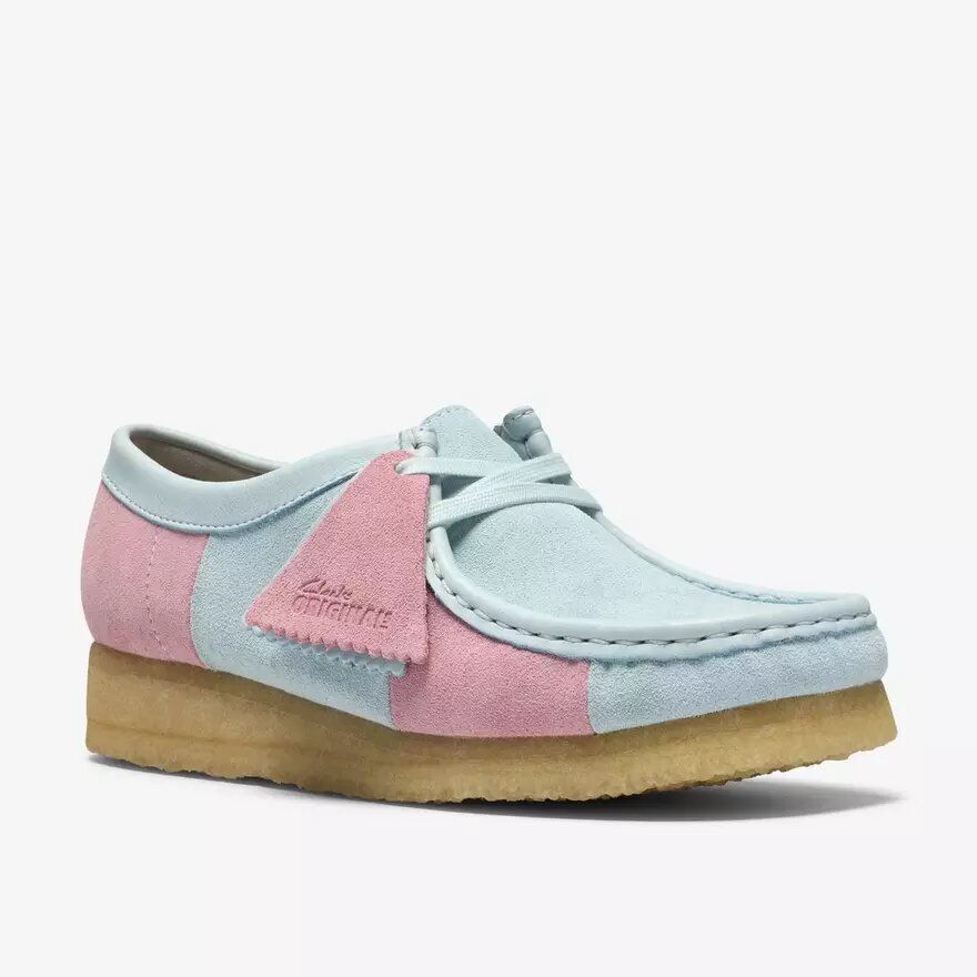 Wallabee voor dames, lichtblauw met roze strepen Wallabee voor dames, lichtblauw met roze strepen