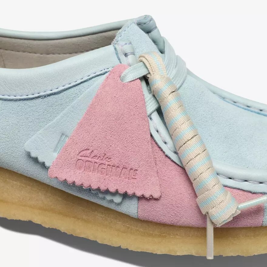 Wallabee voor dames, lichtblauw met roze strepen Wallabee voor dames, lichtblauw met roze strepen