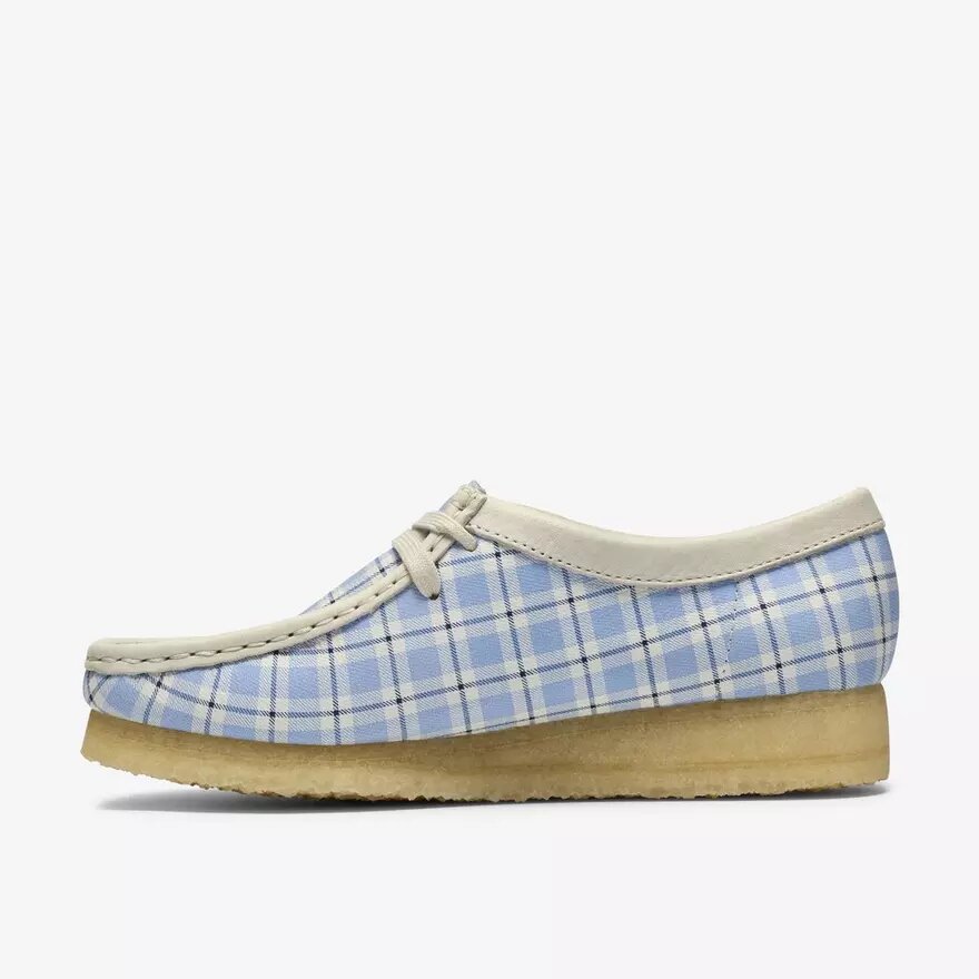 Wallabee voor dames met blauw geruit gingham-patroon Wallabee voor dames met blauw geruit gingham-patroon