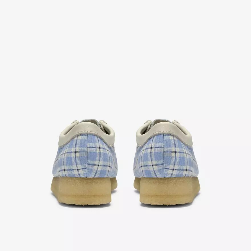 Wallabee voor dames met blauw geruit gingham-patroon Wallabee voor dames met blauw geruit gingham-patroon