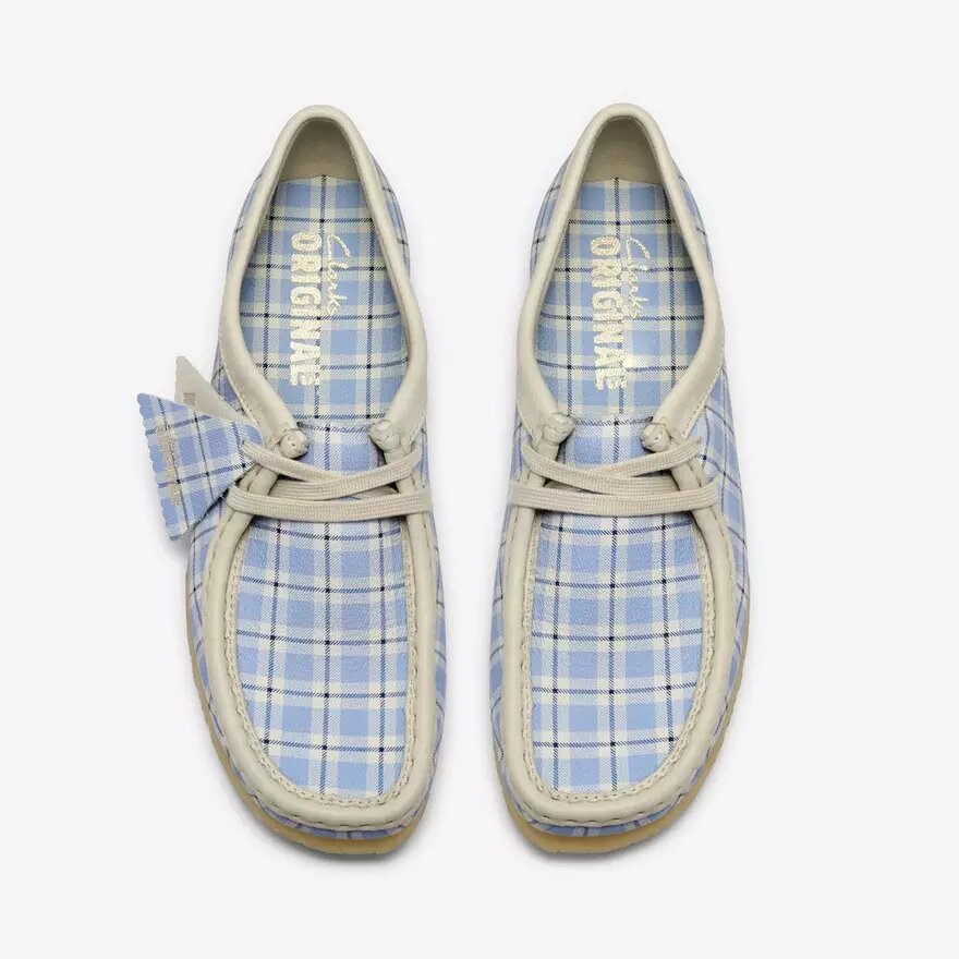 Wallabee voor dames met blauw geruit gingham-patroon Wallabee voor dames met blauw geruit gingham-patroon