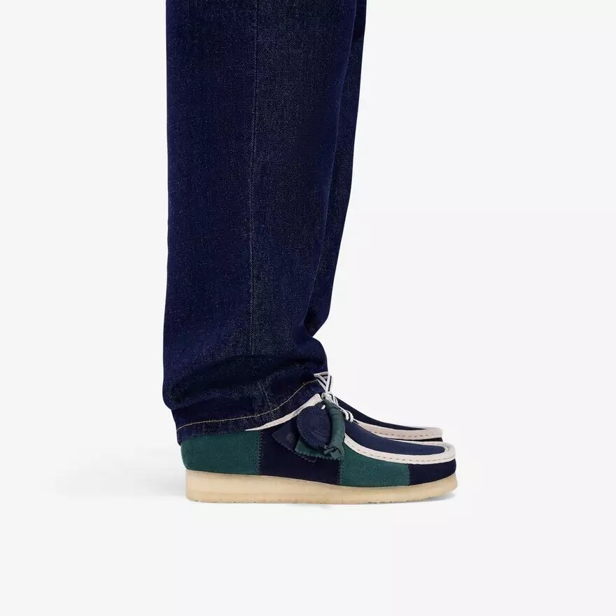 Wallabee voor heren met blauw/groene streep Wallabee voor heren met blauw/groene streep