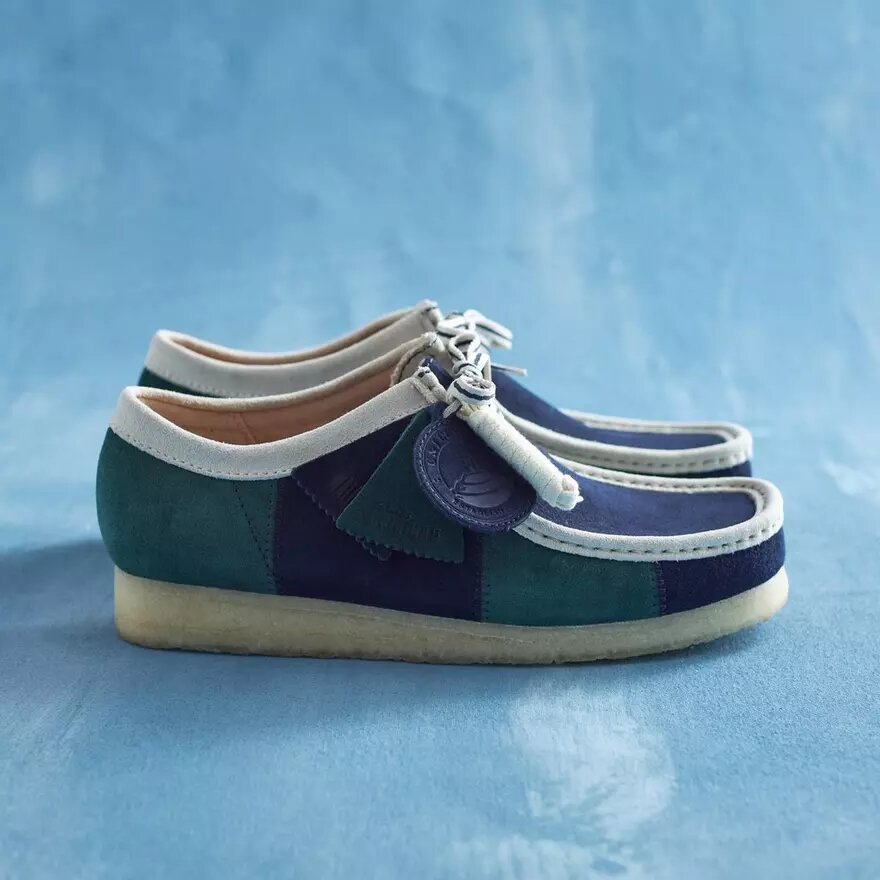 Wallabee voor heren met blauw/groene streep Wallabee voor heren met blauw/groene streep
