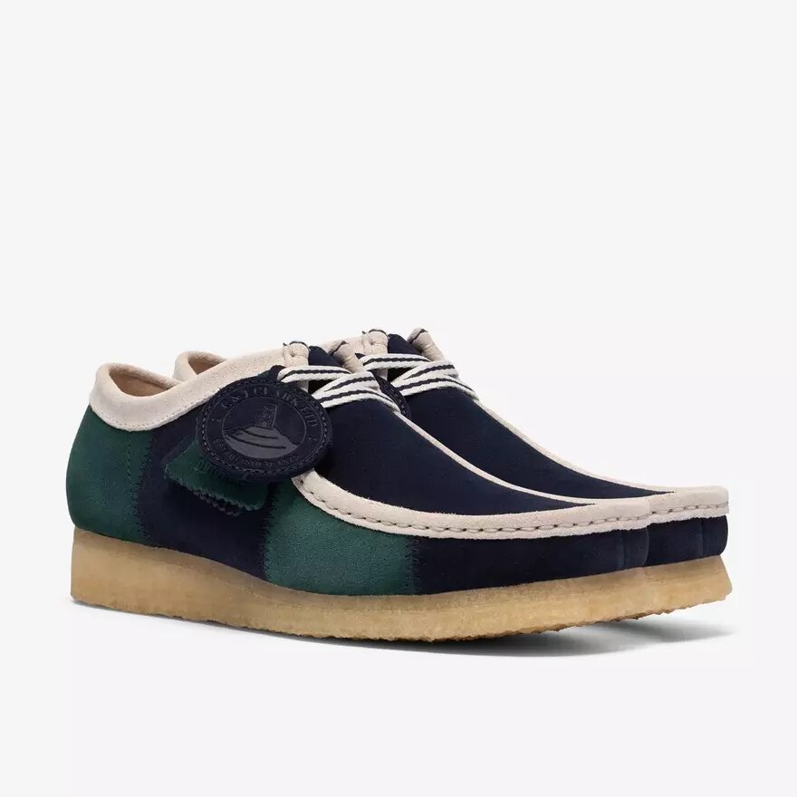 Wallabee voor heren met blauw/groene streep Wallabee voor heren met blauw/groene streep