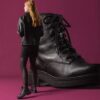 Zwarte leren enkellaarsjes voor dames, model Orinoco3 Zwarte leren enkellaarsjes voor dames, model Orinoco3